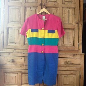 Vintage FL Malik FLM Limted 8 Linen Rainbow Shirt Dress‎ - Slight Flaws